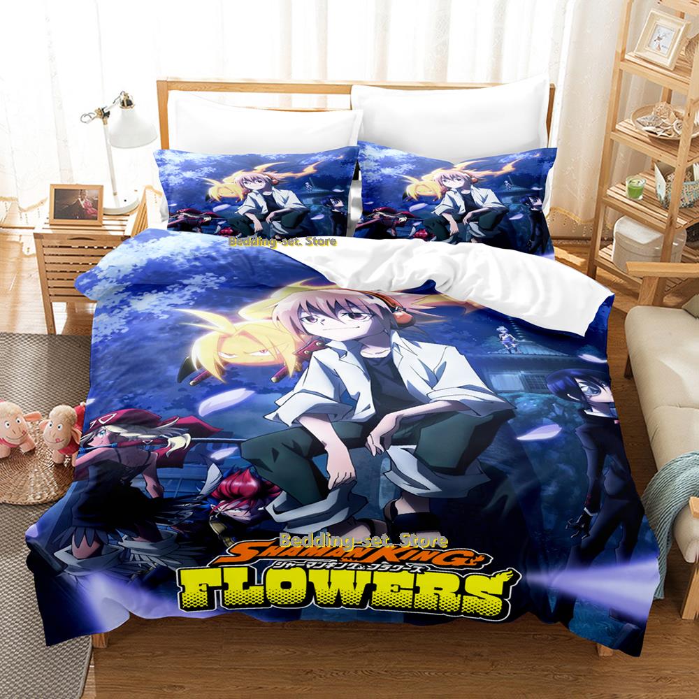 Comforter Personality Shaman King Bedding Set Cartoon Anime Three-Piece Set Adult Kid Bedroom S 3D Kawaii Game Twin Set