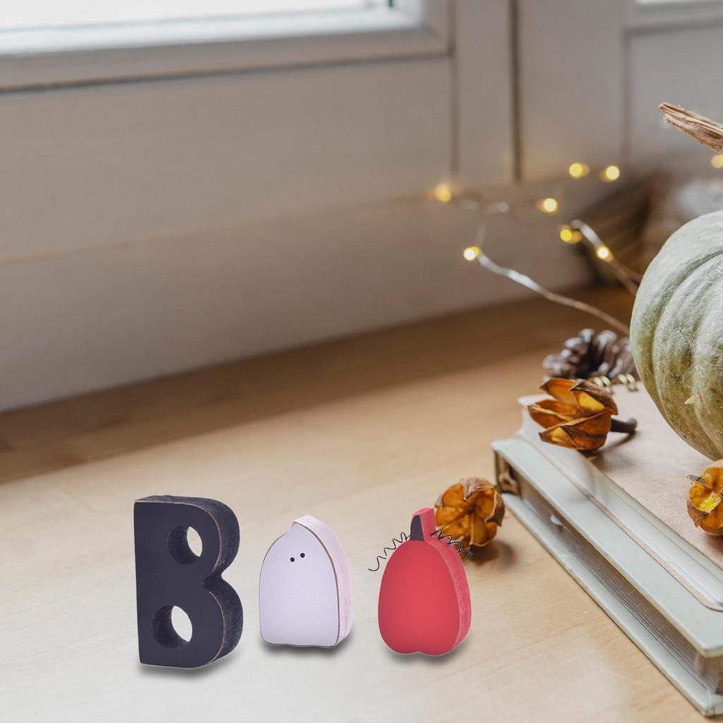 3 Pieces Cute Halloween Decoration, Wooden Signs, Tiered Tray Decor for Shelf Mantel