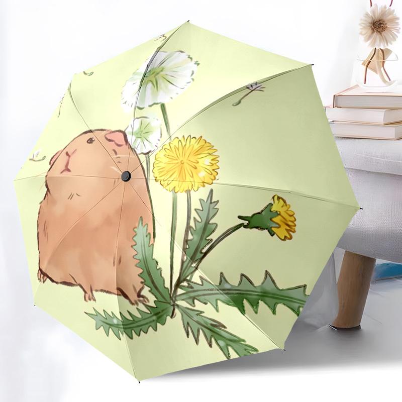 

1pc Capybara Dandelion Automatic Folding Umbrella - 8-Rib Durable Iron Frame, Compact Portable for Daily Travel yy251205033