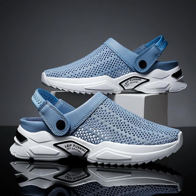 Men Summer Sandal Mesh Mules Breathable Padded Beach Flip Flops Shoes Solid Flat Bath Slippers Outside Men Slippers Zapato 39-47
