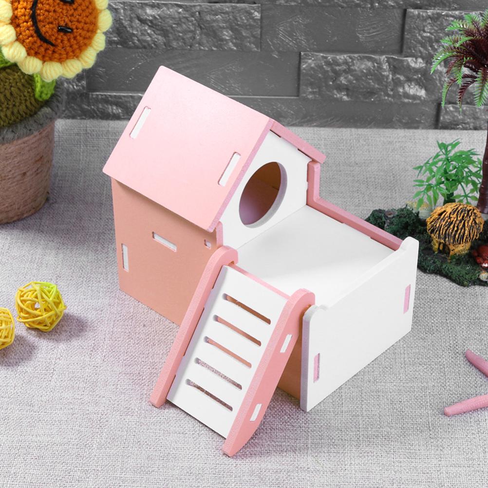Buy 1 Pcs Hamster House Wooden Double-deck Safe Pet Villa Living Hut ...