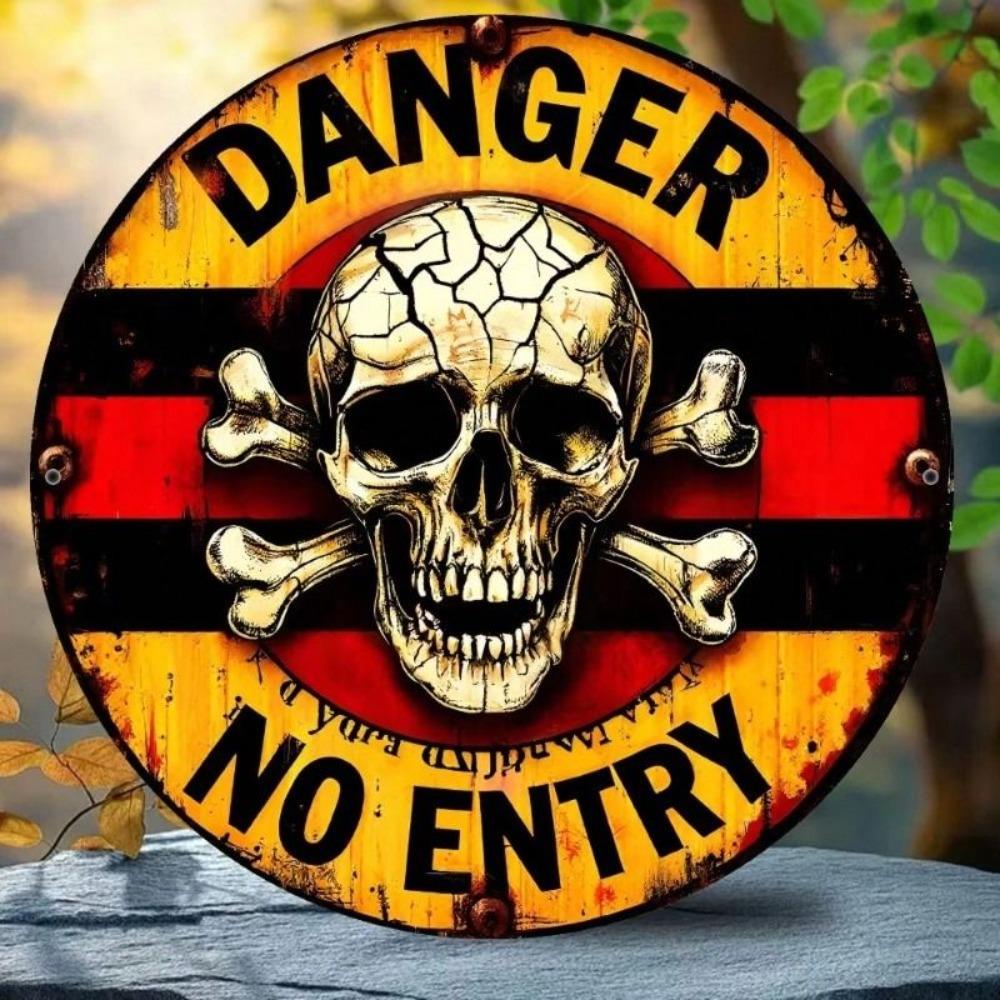 Metal Poster Danger No Entry Skull Gothic Wall Art Bar Decor