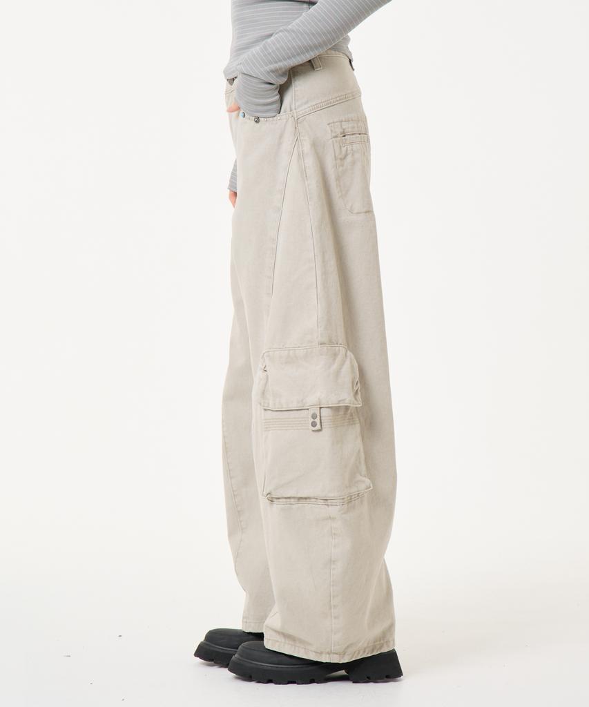 UNKNOWN PLANET Curved Cargo Cotton Pants Beige