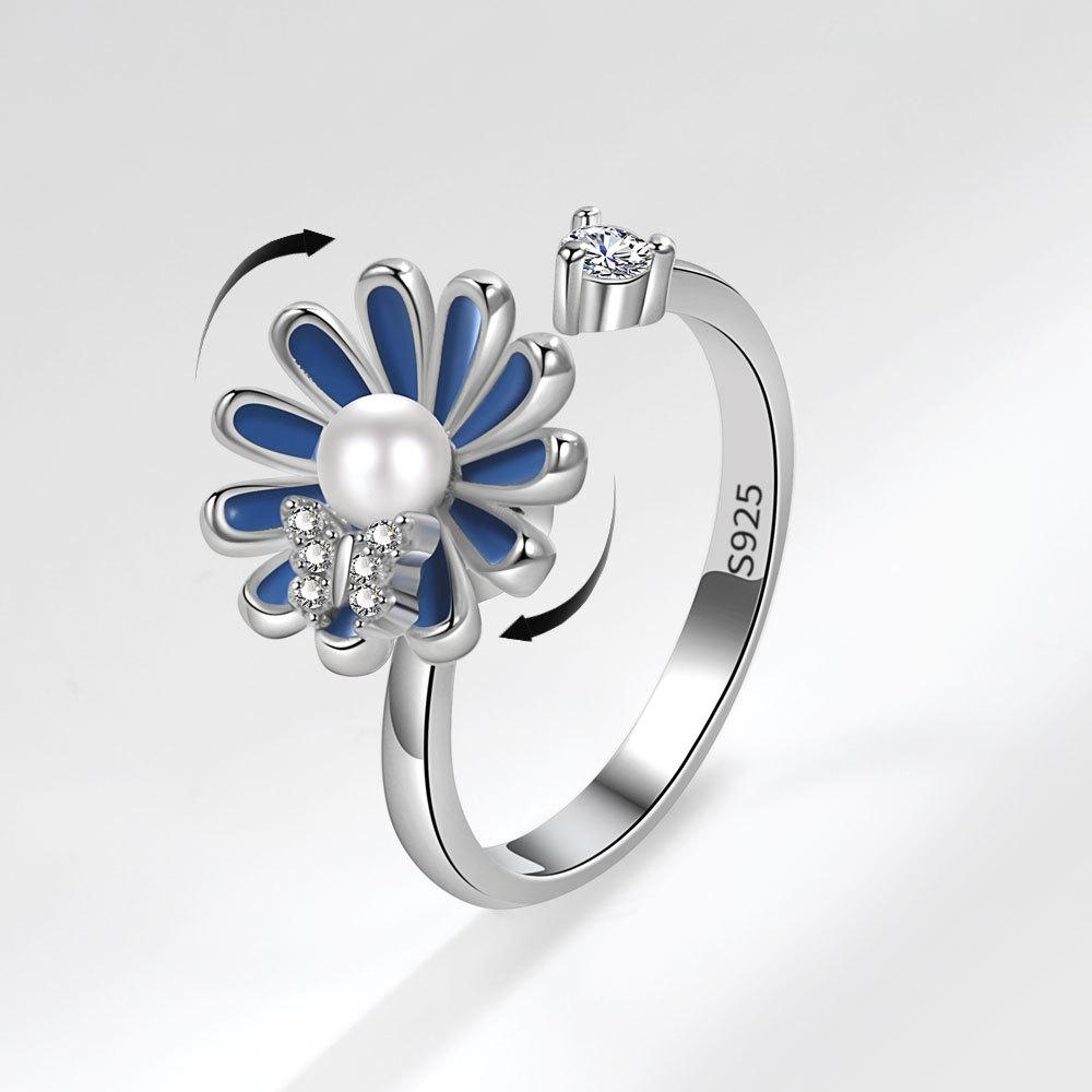 Adjustable Sunflower Butterfly Spinning Ring For Women Rotating Flower Band Fashion Jewelry Gift
