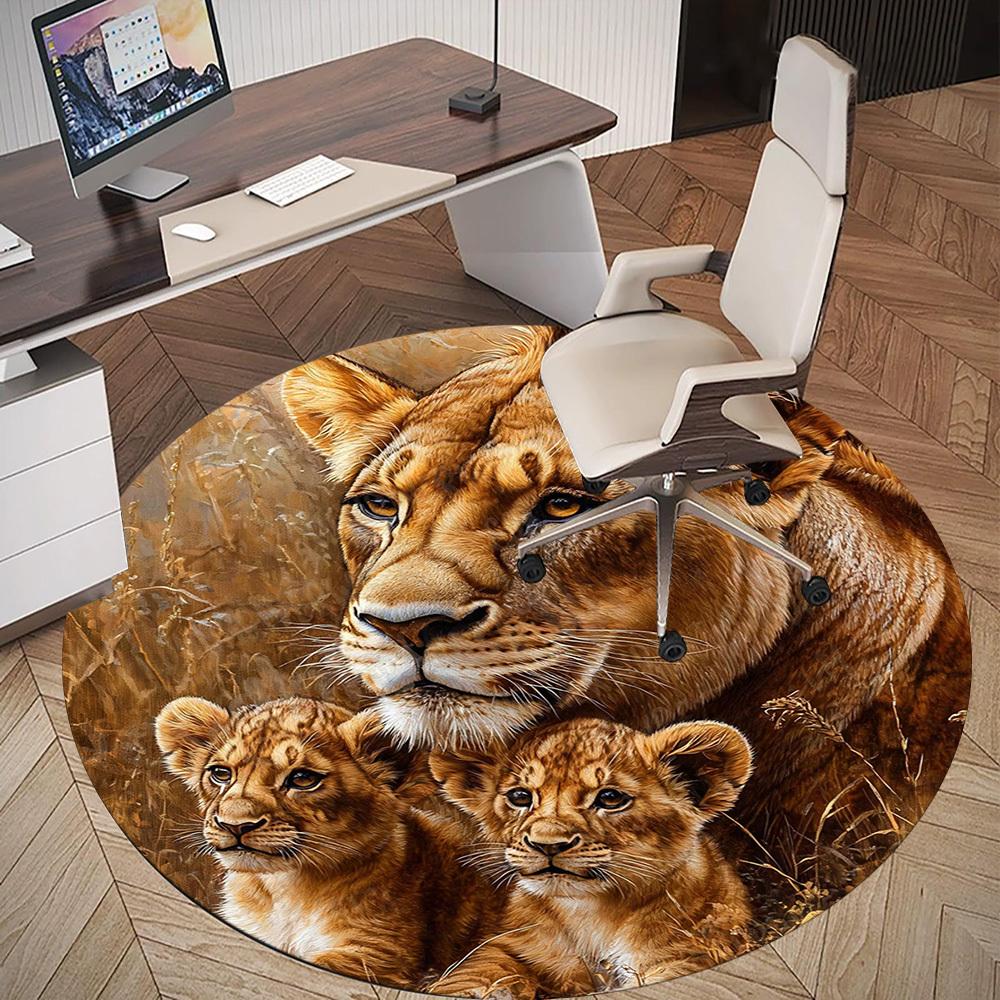 1PC lioness cubs Office Round Area Rug, Under Office Chairs Bedroom Living Room Home Decor, Carpet for Office -1110113