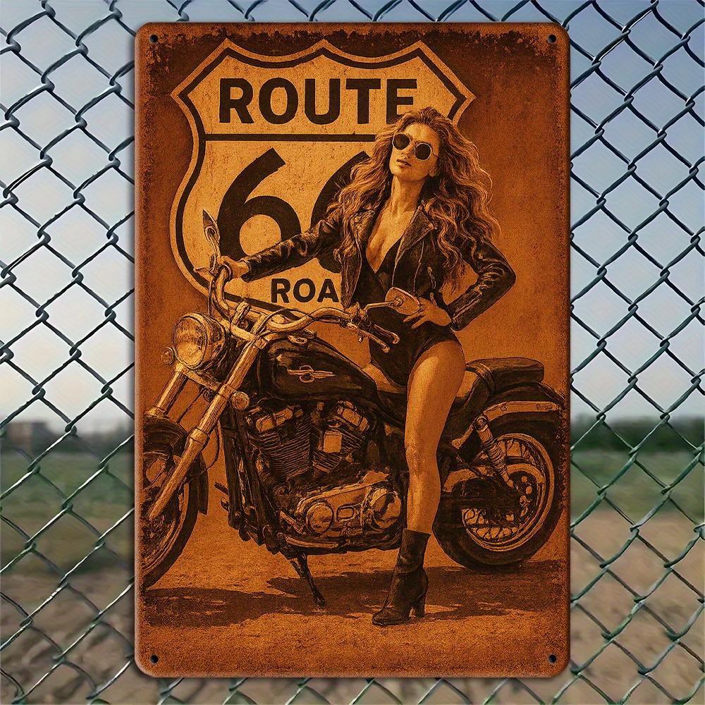 

Vintage Route 66 Motorcycle Sign - Retro Aluminum Wall Art for Cafe & Bar Decor чистый
