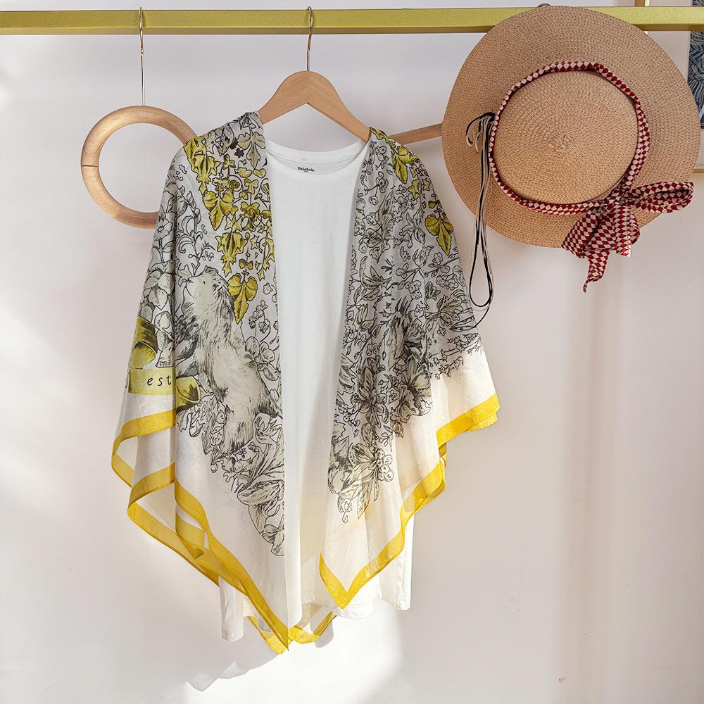 Silk Cotton Silk Scarf Shawl With Sunscreen 105Cm Scarf With Air-Conditioned Room Large Square Scarf Office