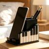 Schwarz-Weiß Schreibtischzubehör Klavierform Stifthalter, Kreativer Musik-Themen-Organizer, mit Handy-Büromaterialien Dekor Halter Design, Schreibwaren