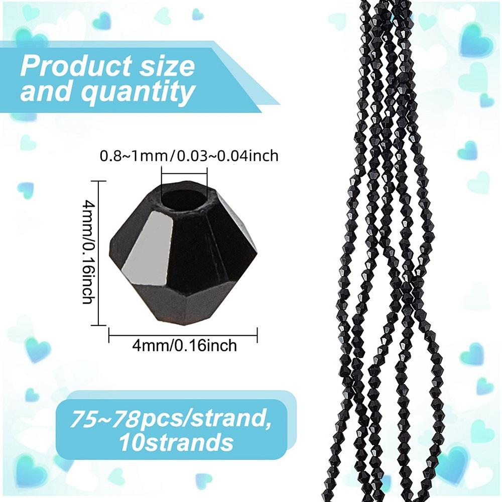 1set 10 Strands Imitate Austrian Bicone Glass Beads Strands Grade AA Faceted Black 4x4mm Hole: 0.8~1mm about 75~78pcs/strand 28~29cm