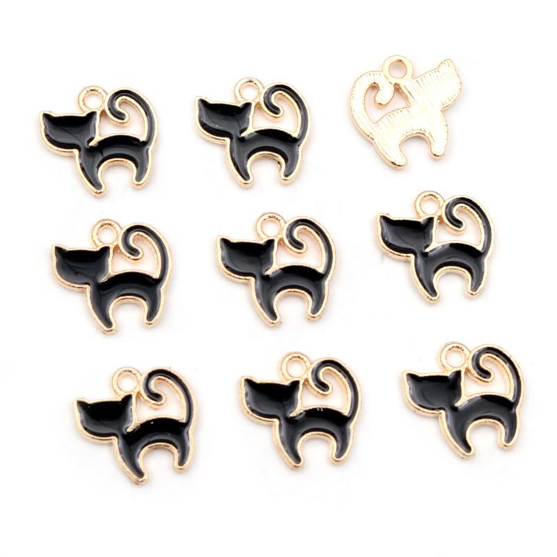 30pcs/Lot 13*13mm Cute Colorful Enamel Cartoon Cat Pendants For Necklaces Earrings Girl Charms Jewelry Making Findings