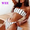 Elegantes Schwarz-Weiß-Gestreiftes Damen-Bikini-Set Mit Push-up Polsterung Und Schleifen-Design