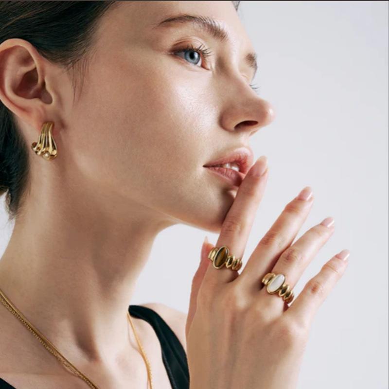 Must Enter Maillard, Tiger'S Eye Stone, White Fritillary, Open Ring, High-End Light Luxury Temperament, High-End Feeling Full Of Rings