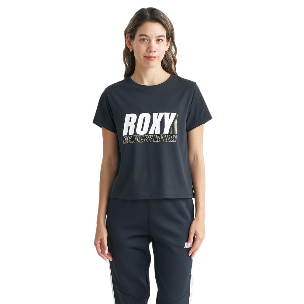 

Женская укороченная футболка Roxy с логотипом RST241543 BLK, быстросохнущая, с защитой от УФ-лучей чёрный
