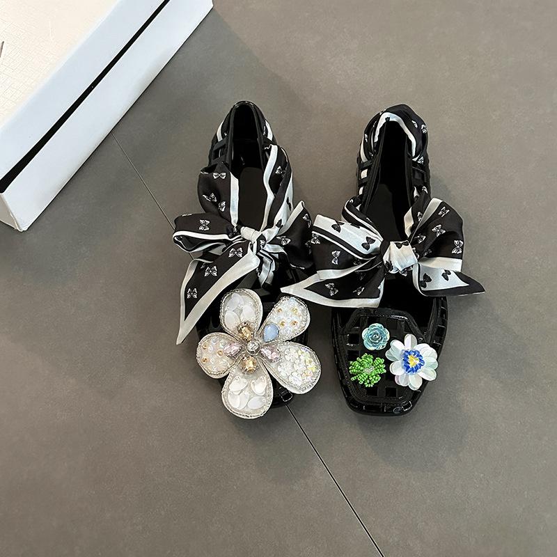 Flowers Wear Mary Jane Shoes 2025 Summer New Fashion Versatile Casual Design Sense Hollow Square Head Single Shoes Women