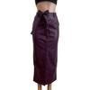 Women Skirt Faux Leather High Waisted Front Slit Hip Wrapped Skirt with Belt Buttons Closure Commuting Street Skirt
