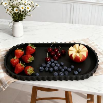 Durable Silicone Oval Storage Tray Wave Edge Decorative Lace Oval Tray Marble Pattern Jewelry Display Tray for Kitchen