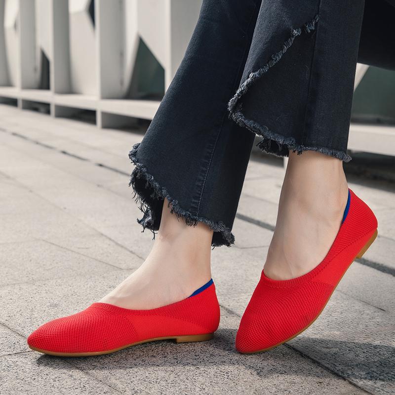 Women's Flat Shoes with Pointed Soft Knitted Sole Breathable and Comfortable Shoes Spring 2025 New Model Breathable Ballet Wome