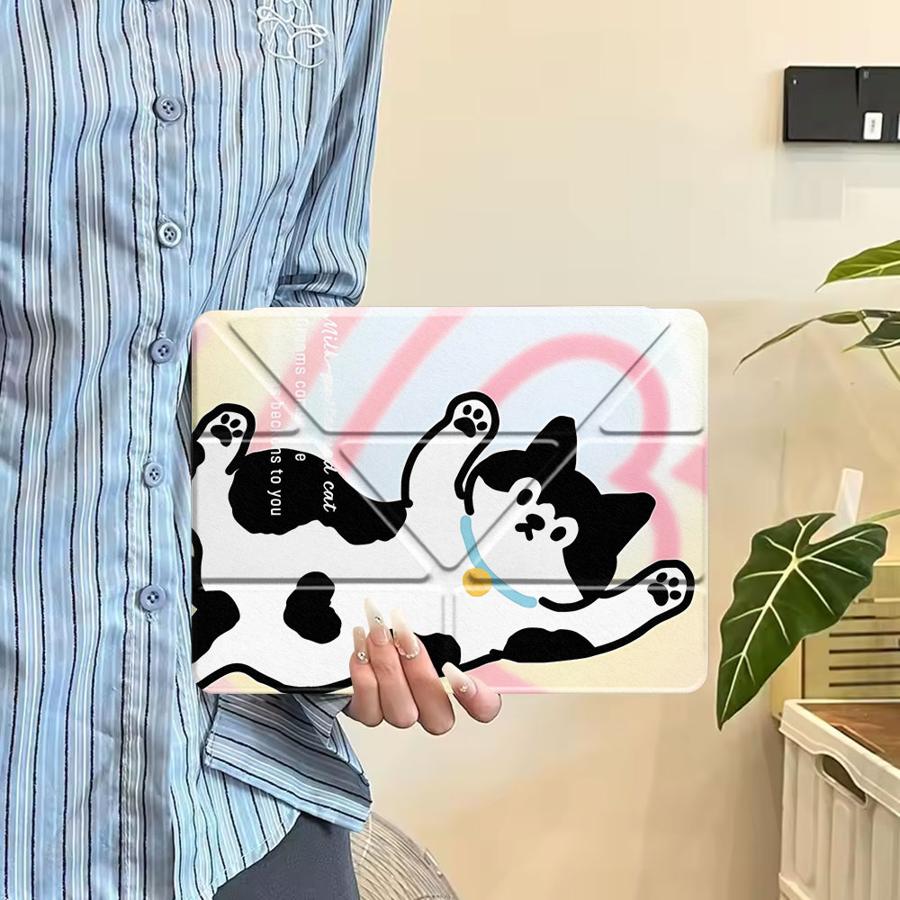 Black Cow Cat Tablet Case For iPad Air 4 5 M3 M2 1 2 M4 11inch Mini 6 7 Pro 2025 Pro 11th 10th 9th 8th 7th 12.9inch Holder Cover