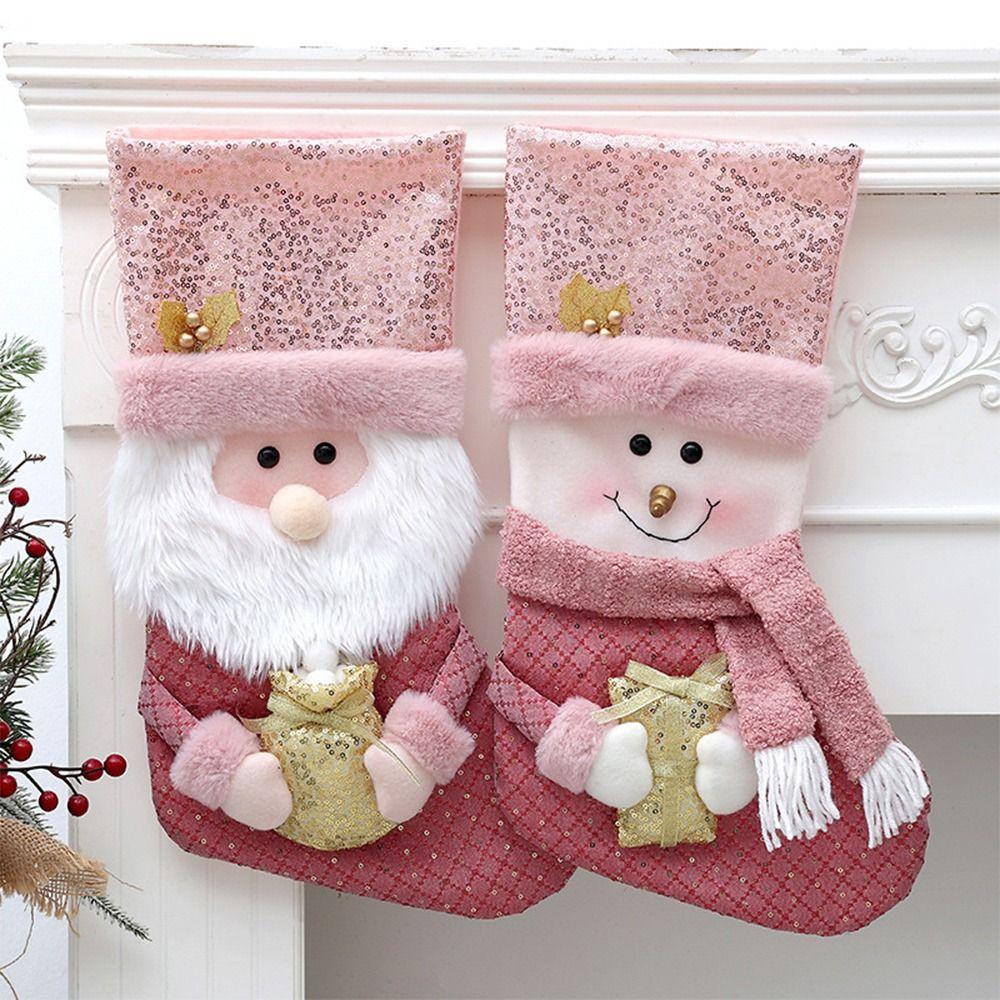 New Trendy Christmas Decor Decoration Christmas Sock Party Supplies Cloth Christmas Stocking Santa Claus Large Size Candy Bags