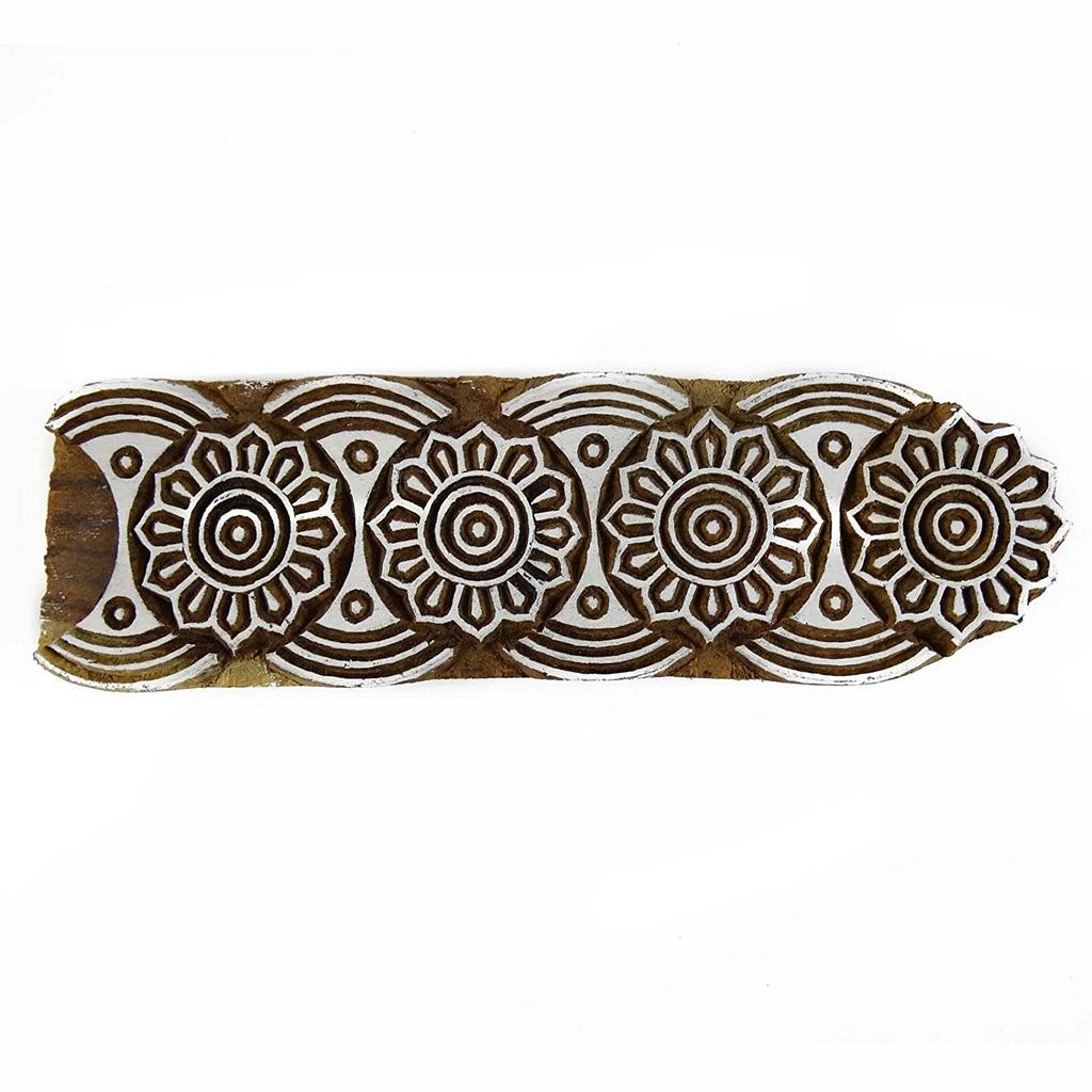 Floral Wood Stamp Handcarved Printing Block Wooden Textile Stamp Block Print