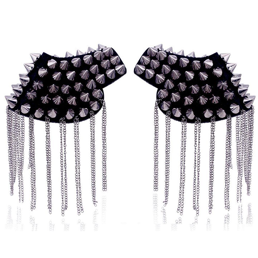 New Fashion 1 Pair Chain Tassel Rivet Shoulder Pad Brooch Punk Tassel Metal Epaulet For Women Men