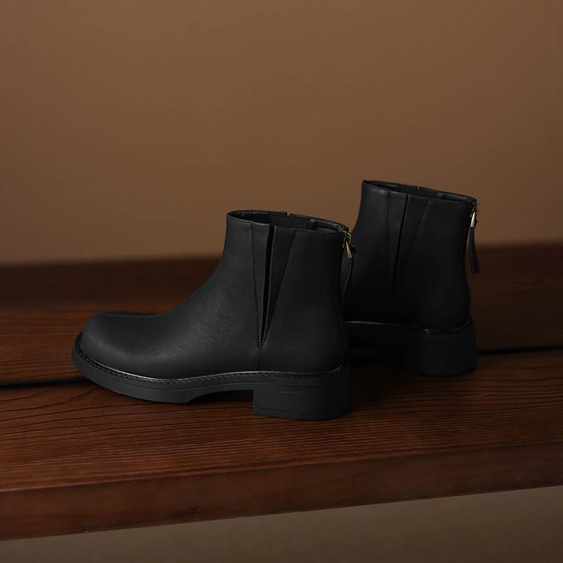 Krazing Pot Cow Skin Round Toe Thick Heels Motorcycle Boots Size 42 Back Zip Women Keep Warm Ankle Boots
