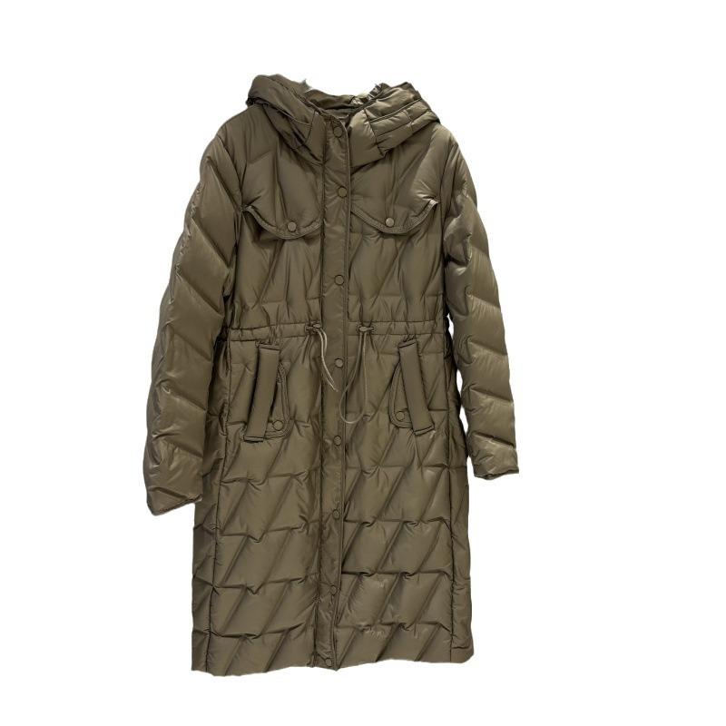 White Duck Down Jacket Women's Medium and Long Over the Knee New Waist and Thin Medium and Thick Lightweight Hooded Jacket