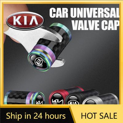 2026 Hot Car Sticker 4Pcs Carbon Fiber Logo Car Wheel Tire Valve Caps Stem Cover For KIA Ceed Sportage Rio 3 Proceed K5 Sedona F