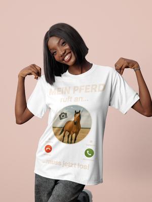 Anruf Mein Pferd Lustiger Reiten Pferde HorDamen Baumwolle Shirt  Oversize