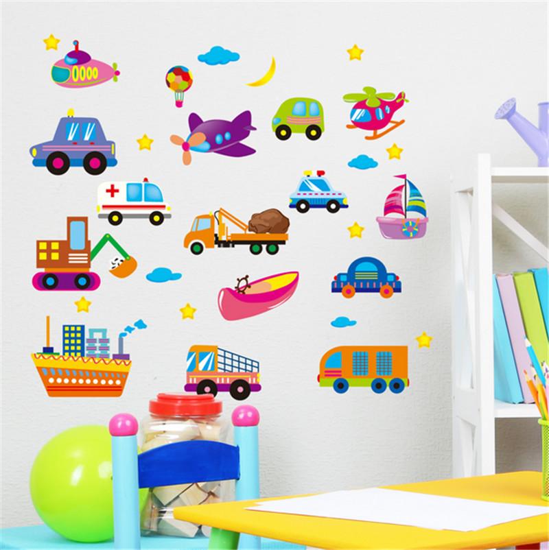 Cartoon Vehicle Traffic Car Buses Wall Sticker for Kids Room Living Room Kindergarten Baby Nursery room DIY decoration