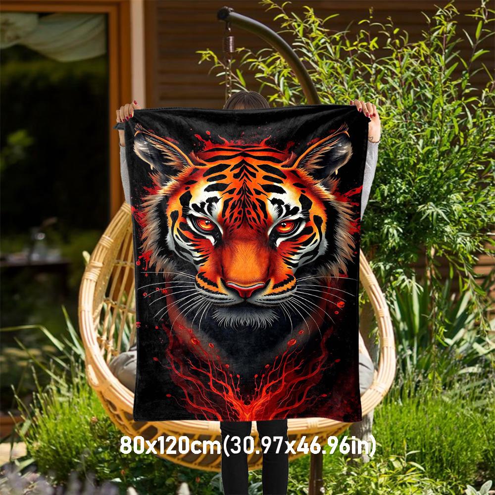 

1pc tiger print Outdoor Flannel Blanket Soft Warm All-Season Throw for Sofa Bed Car Camping Office, Cozy Gift Idea1142S 80x120cm(31x47inch)