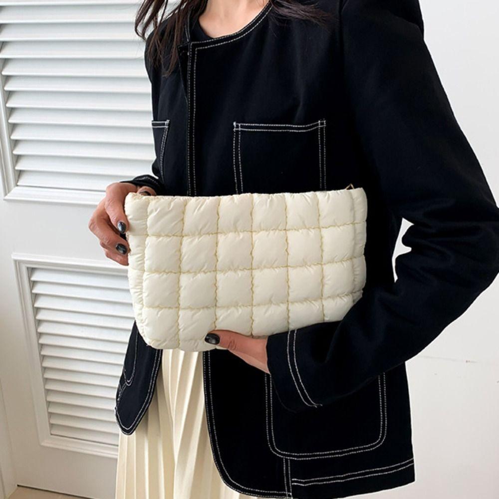 Puffy Cotton Clutch Bag Zipper Cosmetic Bag Portable Quilted Padded Makeup Bag  Travel