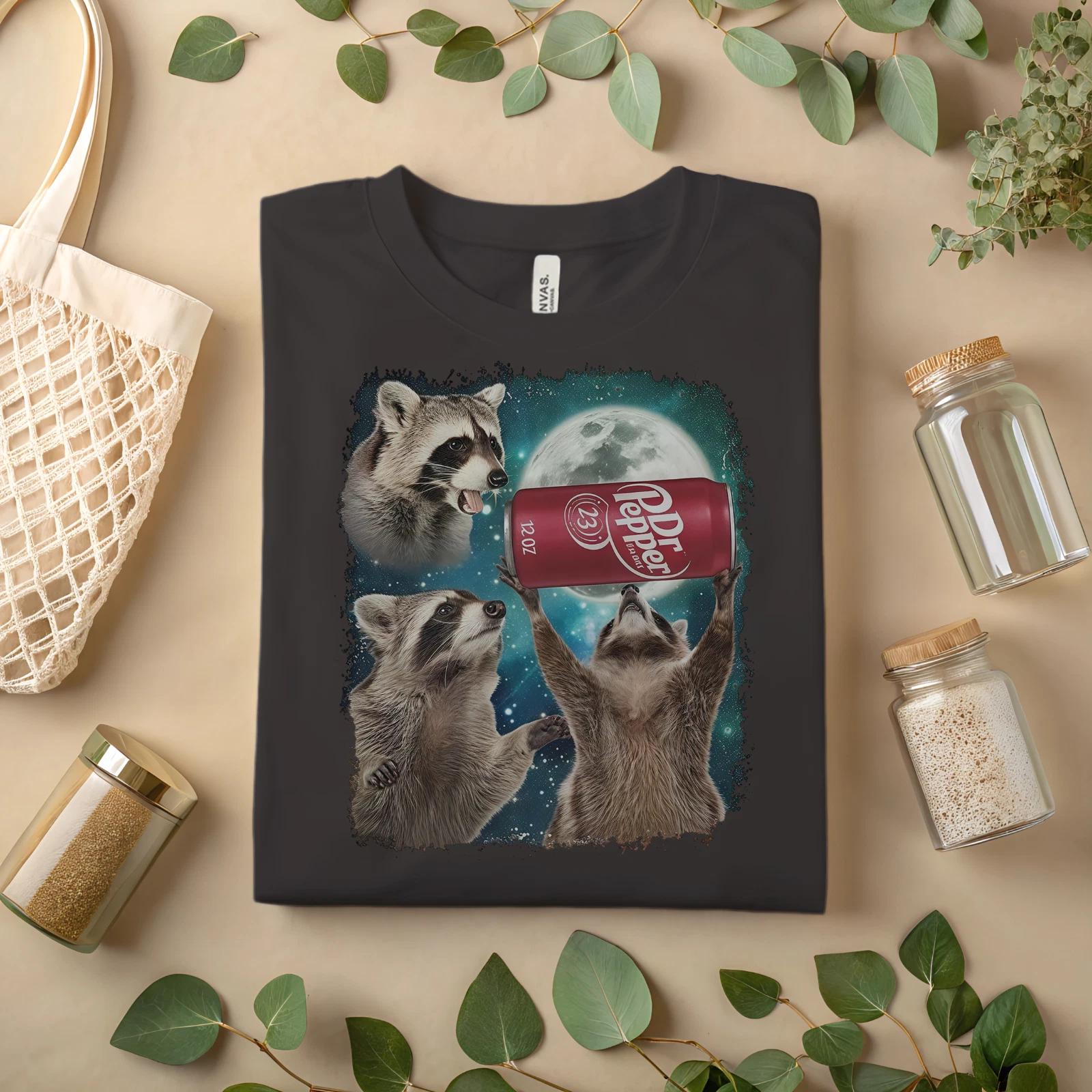 Dr Pepper Funny Raccoon Moon T-Shirt – Cute Cosmic Animal Graphic TeeA180 XL