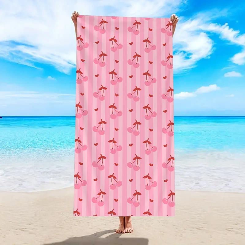 Cute Pink Bow Heart Pattern Beach Towel Soft Quick Dry Absorbent Swim Towel Girly Sweet Beach Towel Summer Vacation Travel