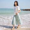 Women's Pastel Casual Set: T-shirt & A-line Skirt