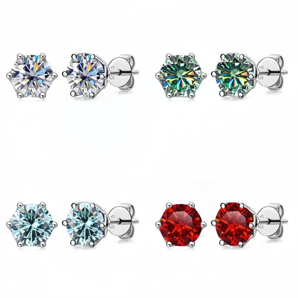 1Ct Vvs D Color Moissanite Russian Cut 8H8A Lab Diamond Stud Earrings for Women S925 Silver Fine Jewelry