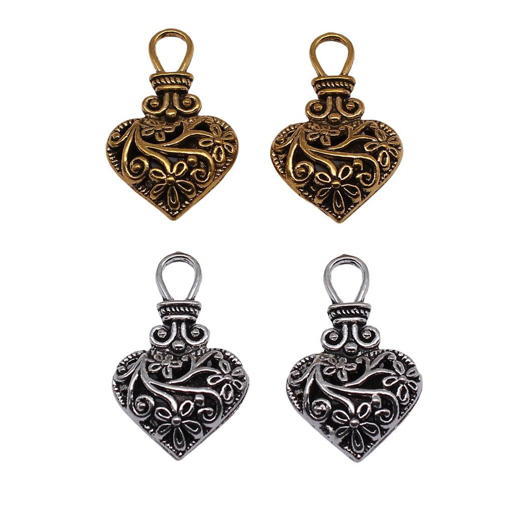 Filigree Heart Charms Antique Alloy Pendants For Vintage Floral Jewelry
