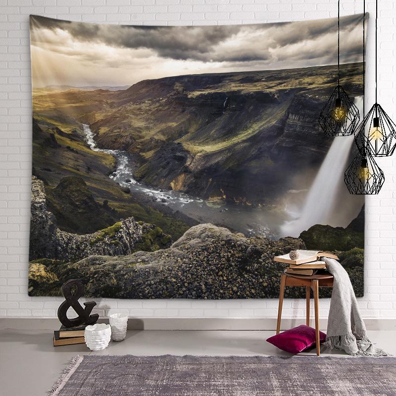 Mountain and Flowing Water Artistic Conception Tapestry Waterfall Wall Art Tapestry Room Personality Decoration Home Decoration