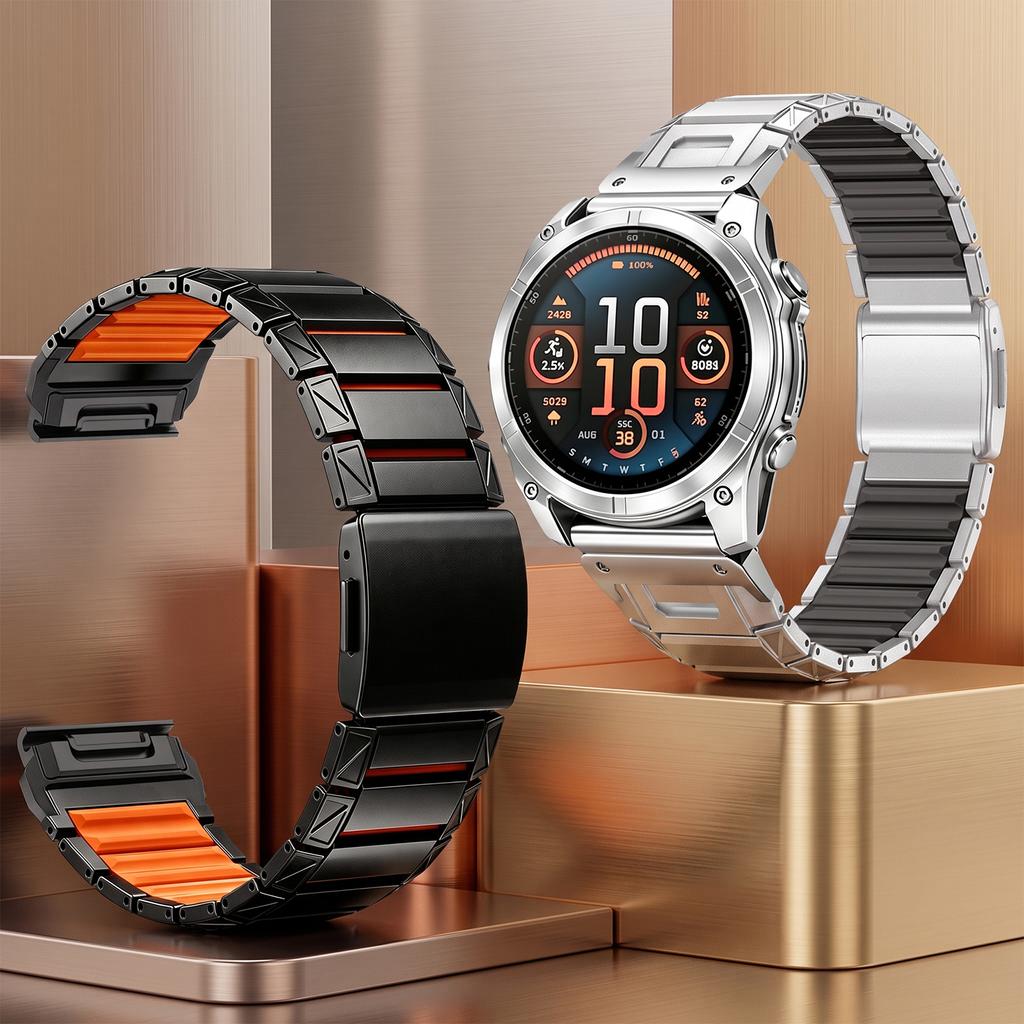 22mm 26mm Silicone + Titanium Straps QuickFit Band for Garmin Fenix 8 E 7 7X Pro 6 6X Magnetic Bands for Forerunner 970 Bracelet
