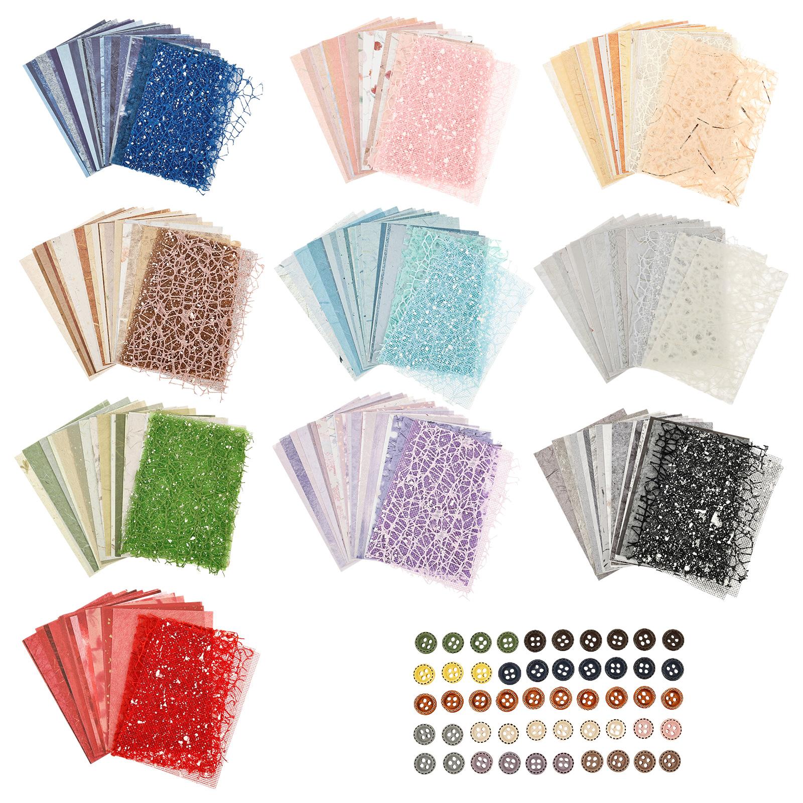 

260 Sheets Textured Scrapbook Paper and Lace Fabric Assorted Set with Button 10 Style Journal Paper Set Making Collage Scrapbook
