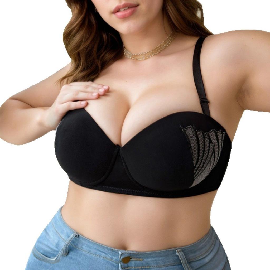 Push-up Plus Size Black Pure Desire Underwear Thin Straps Anti-sagging Seamless Bra for Round Breasts