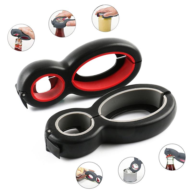 Multifunctional 6 In 1 Simple Can Opener All In One Jar Gripper Can Wine Beer Lid Twist Off Jar Bottle Opener Kitchen Tools