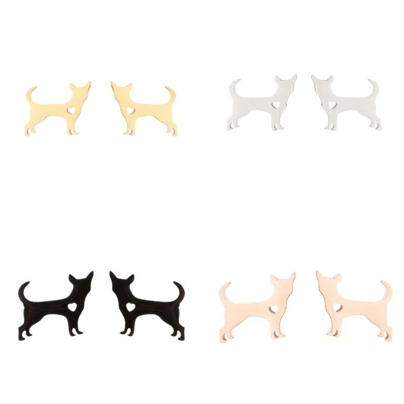 Korean Stainless Steel Pet Dog Stud Earrings: Light Luxury Hollow Heart Design Animal Earrings