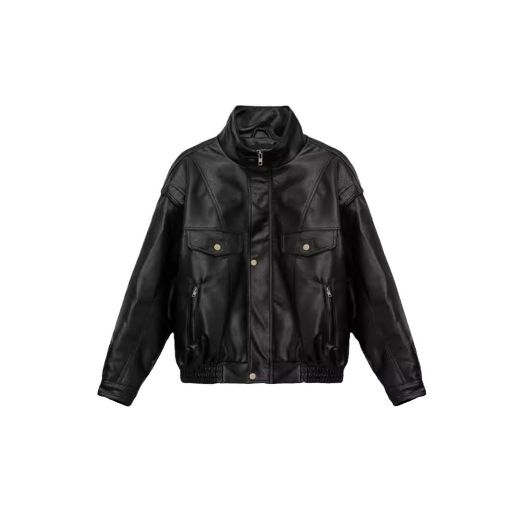 Retro Motorrad Weiche Lederjacke Herren Simuliertes Leder Verdickt Kurz Herbst und Winter Bomberjacke