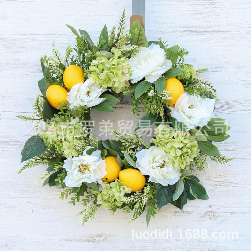 Artificial Lemon Peony Wreath Wall Hanging Decor Door Home Festival Party Decoration