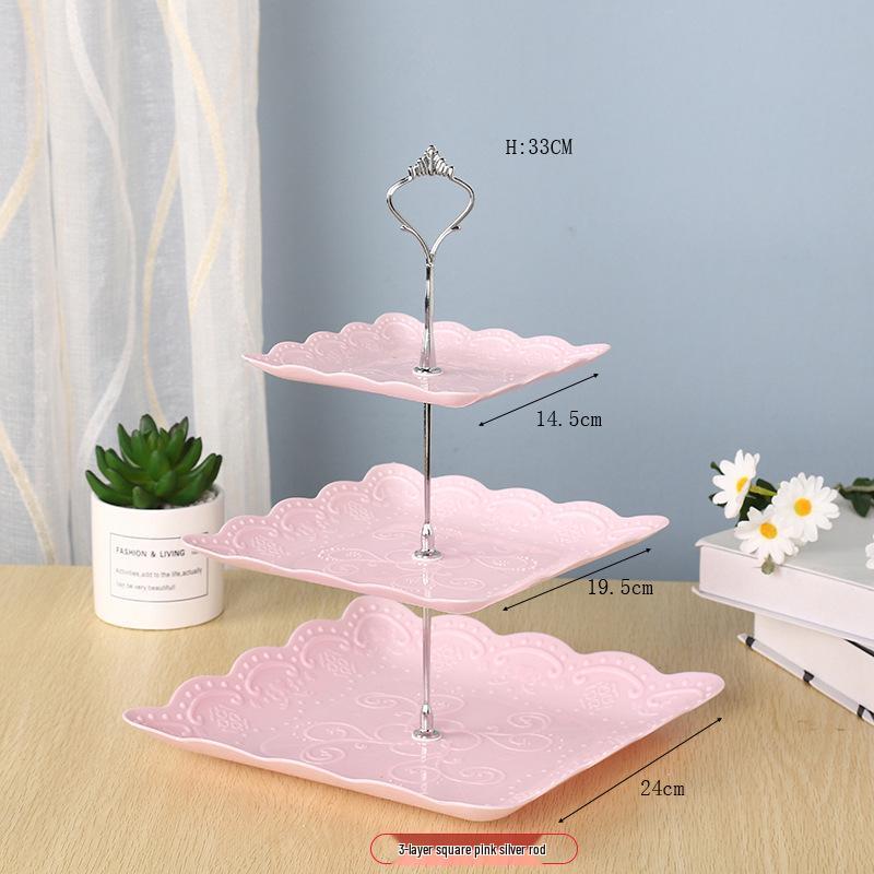 Trzypoziomowy europejski stojak na ciasto do popołudniowej herbaty - Kreatywna wielowarstwowa plastikowa taca na desery i talerz na owoce
