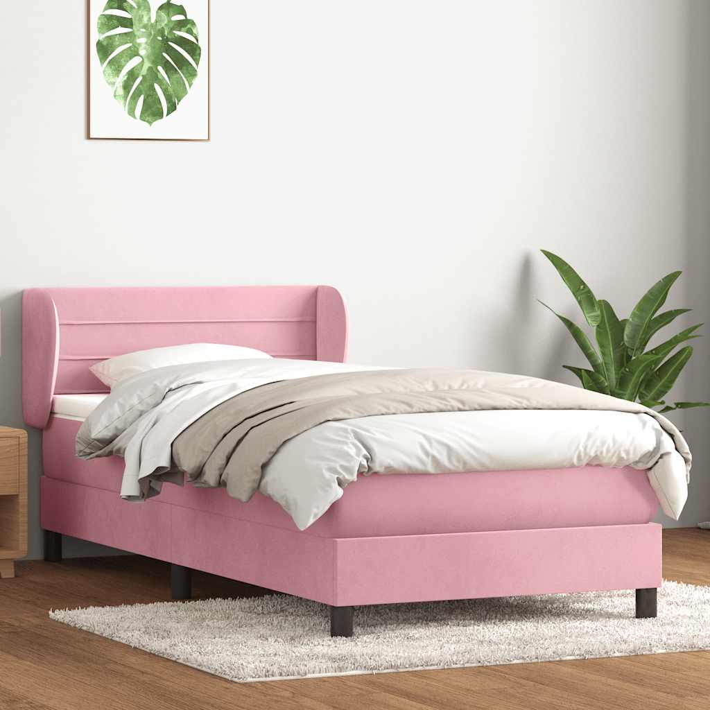 Box Spring Bed with Mattress Pink 80 x 220 cm Velvet
