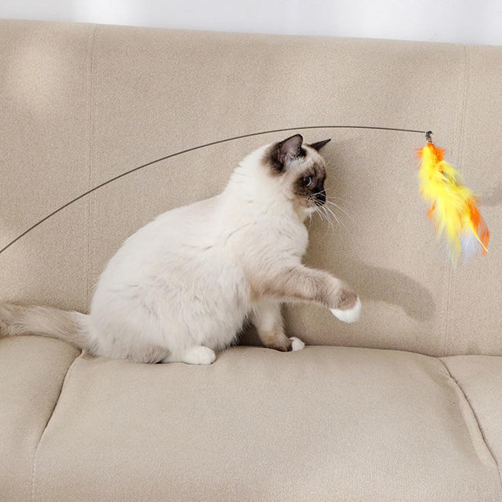 Feather Cat Toy with Bell DIY Replace Cat Teaser Stick Replacement Pendant Pet Toy Accessories