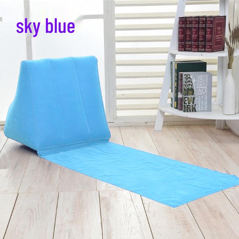 PVC Inflatable Beach Mat with Triangle Back Cushion, Portable & Moisture-Proof, Includes Pillow, Flocking, Folding Design for Single Person Use.
