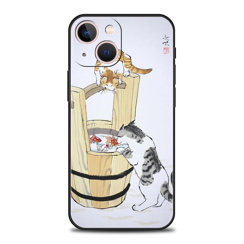 Cat Fishing Phone Case For iPhone 17 Air 16 Plus 13 15 14 12 11 Pro MAX 7 8 SE Soft TPU Shockproof Cover Funda